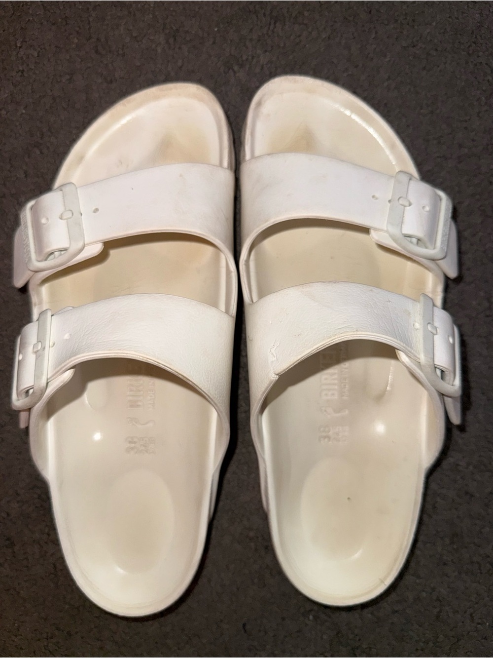Birkenstock White Two-Buckle Slide Sandals